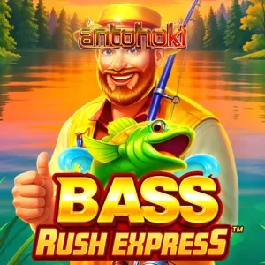 Pemandangan visual permainan slot Bass Rush Express dengan tema memancing